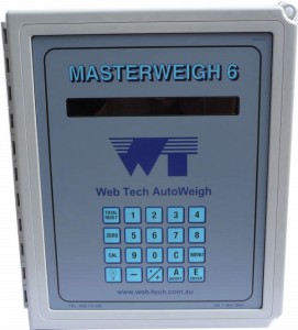  Masterweigh Integrator in an enclosure showing the door, keypad and display which indicates and updates data from the input from the loadcells and digital encoder of speed sensor